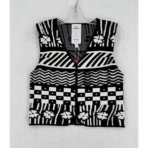 Silvia Antognozzi Fabrique Lana Black White Jaquard V Neck Sweater Vest Sz M NEW